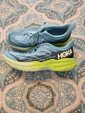 Hoka Speedgoat 5 Womens Light Blue & Lime Cushioned Running Sneakers Vibram Sole